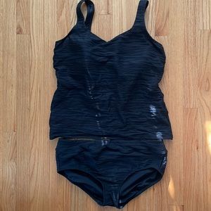 Lands End Textured Tankini in Black (Size 16 DDD soft cups)